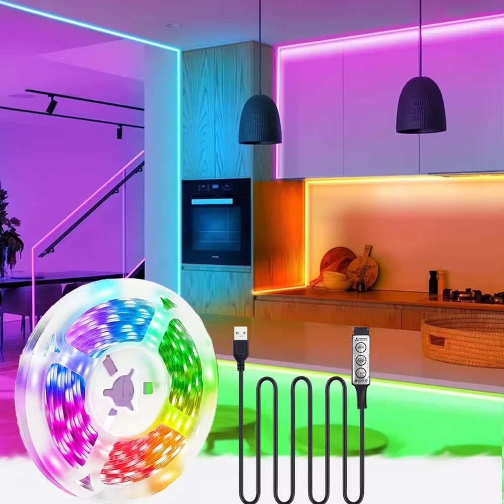 5V RGB 5050 Home LED Strip Lights 3 Keys Control USB TV Backlight LED Strip Lights Home Party Decoration Flexible Strip Lights