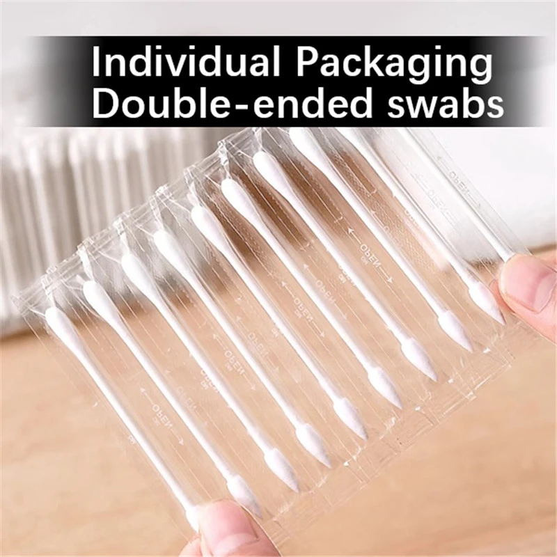 50pcs】 Individually packed disposable cotton swabs Cosmetic Permanent Makeup Wound Earring Cleaning Swabs Cotton Swabs