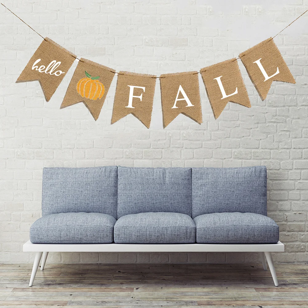 

Thanksgiving Autumn Harvest Burlap Banner Vintage Party Hanging Bunting Pumpkin Decoration Home Photography Prop