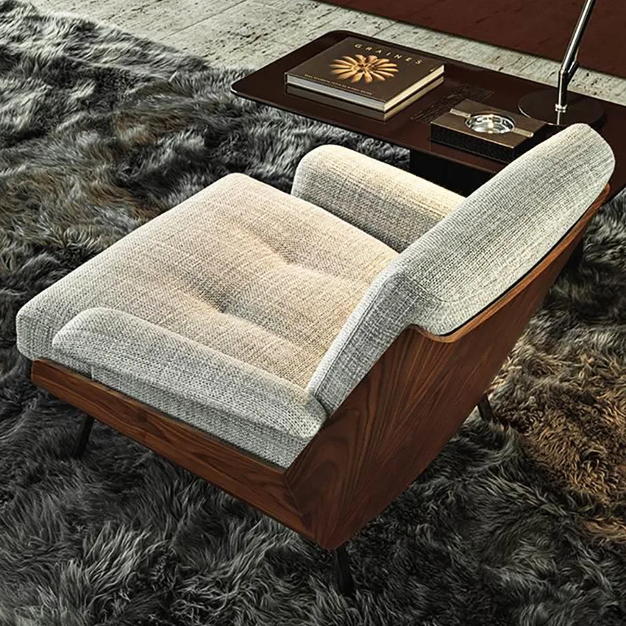 Single Ergonomic Chair Solid Wood Frame Cotton Upholstery With Removable Cover for Living Room Home Office Leisure Use