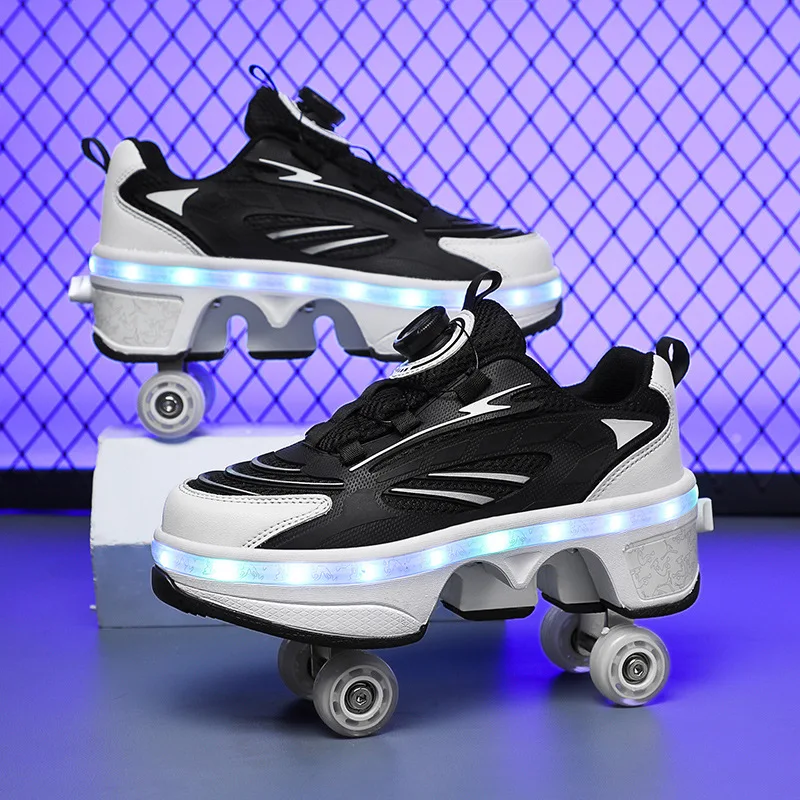 

New Four-wheeled Walking Shoes for Walking Deformation Shoes Automatic Telescopic Roller Skate Sneakers LED Charging Skate Shoes