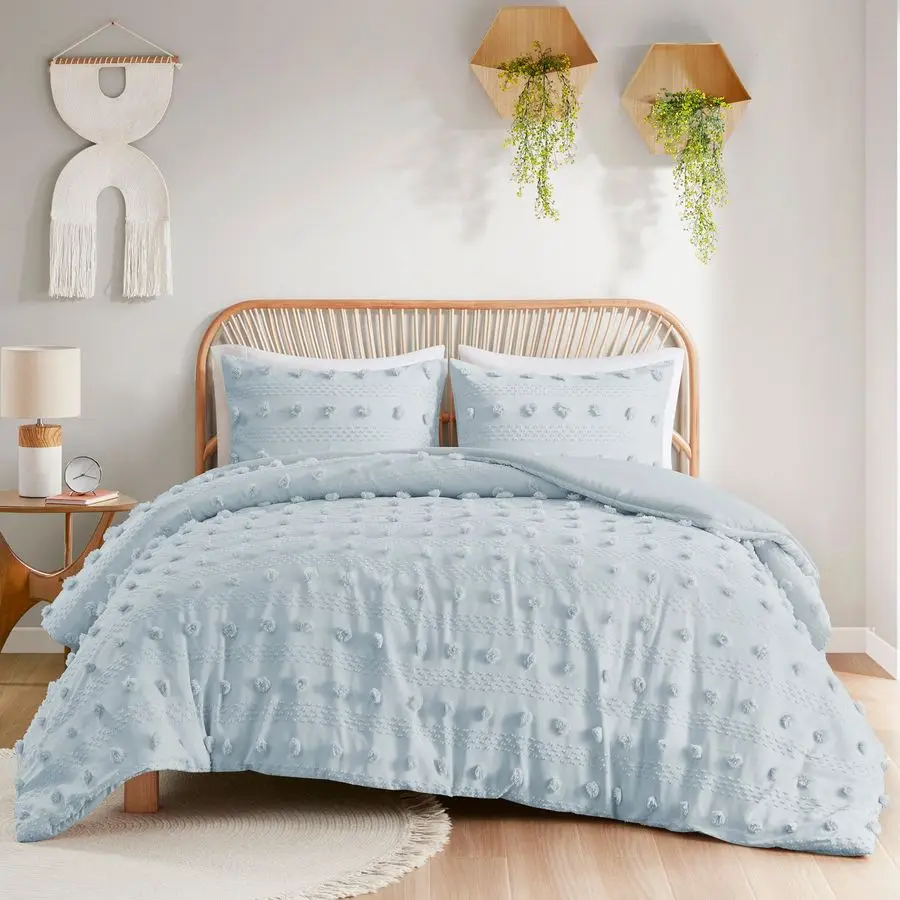 

Twin Duvet Cover Set, Clipped Jacquard Duvet Set Chic Pompom Accent, All Seasons Lightweight Microfiber Bed Cover for Comforter