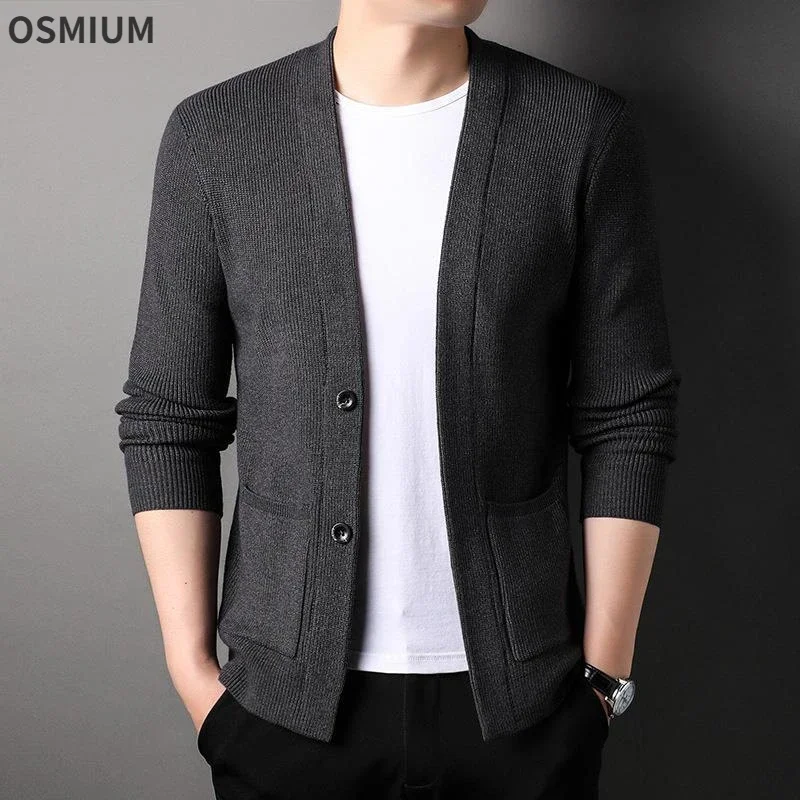 Men Long Sleeve Button Up Knitted Cardigan Oversize Boys Khaki Outerwear Sweaters Casual Elastic Knitwear Plus Size Knit Top 3xl