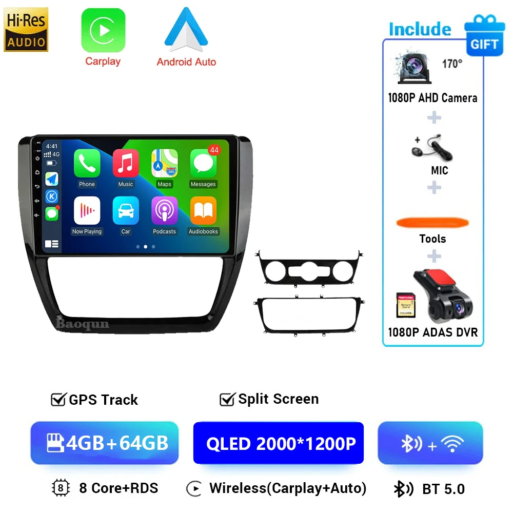 Voor Volkswagen Jetta 6 2011-2018 Android 16 Carplay Auto 4G + WIFI GPS Autoradio Navigatie multimedia Video Player Stereo BT