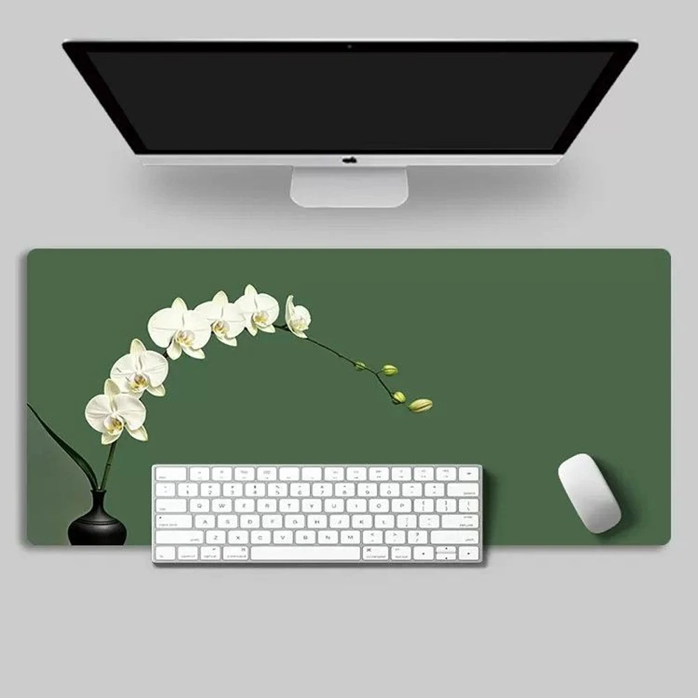 Fresh Flower Green Pu Leather Mousepad Office Desk Mat Mouse Pad Computer Speed Type Carpet Mat Player Laptop Keyboard Table Pad