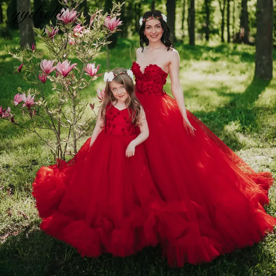 Customized Elegant Ruffles Puffy Mother And Daughter Matching Dress 2024 Special Event Birthday Party Photography Prom Gown