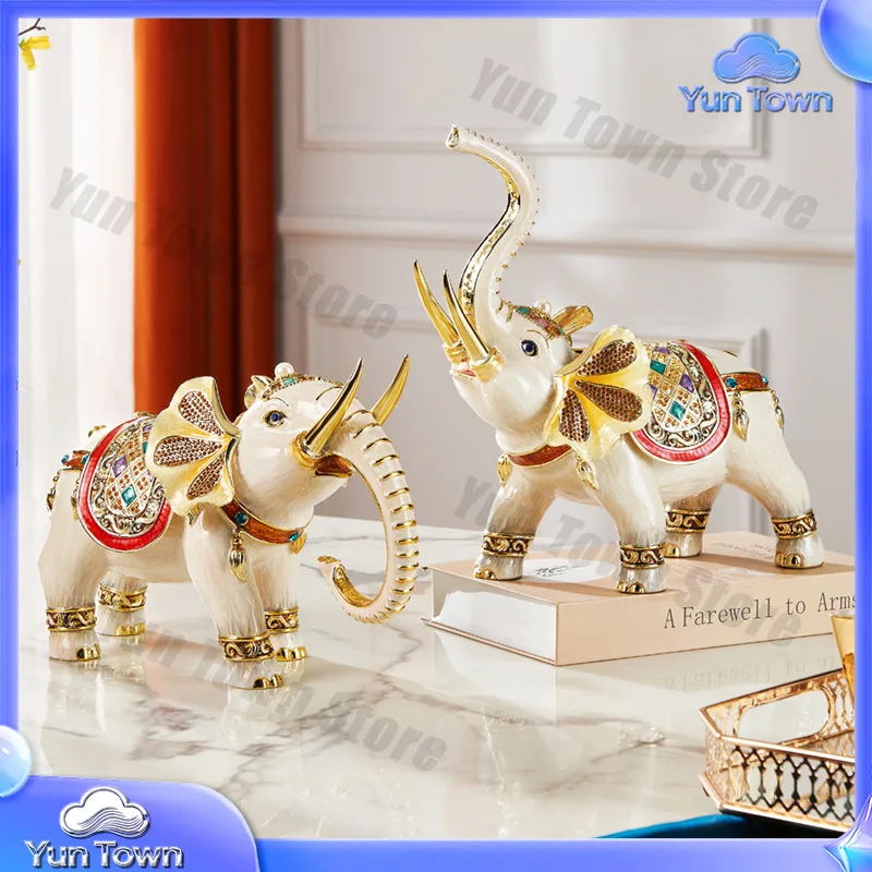Light luxury high-end enamel colored elephant, living room lucky entrance TV cabinet wine cabinet ornament housewarming gift