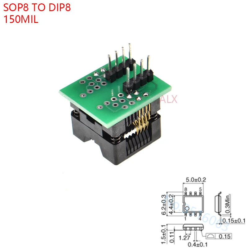 5PCS SOIC8 SOP8 TO DIP8 ez programmer adapter socket 150MIL SOCKET CONVERTER MODULE test chip IC 24C02 24C08 24C32 EEPROM