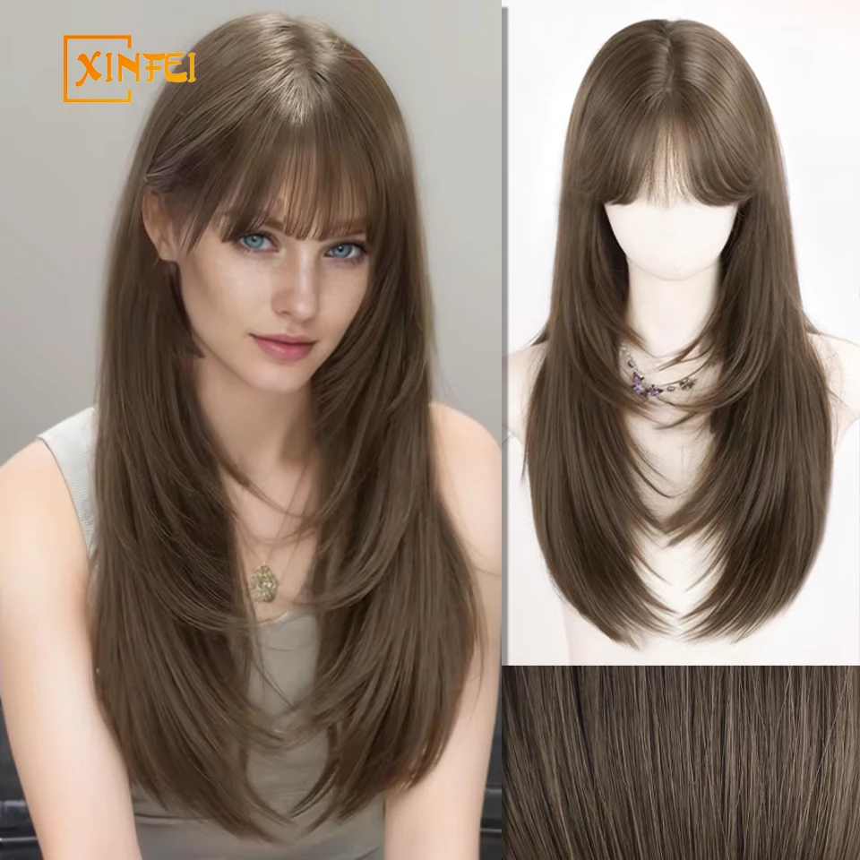 XINFEI Synthetic Long  Wig with Bangs Wig  for women full head natural high-level style to  daily Cosplay Party