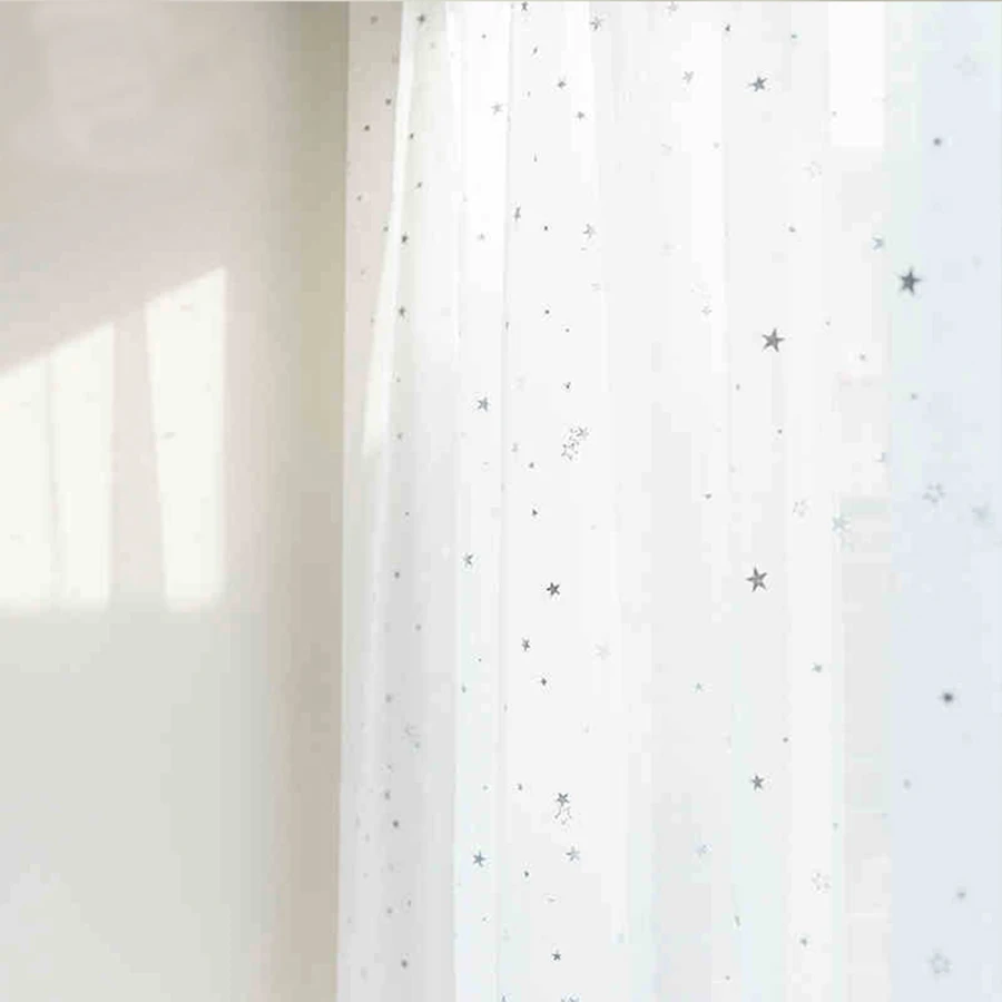 White Shiny Sliver Star Tulle Curtains For Living Room Modern All-match Yarn with Window Drapes Sheer for the Bedroom Decor #40
