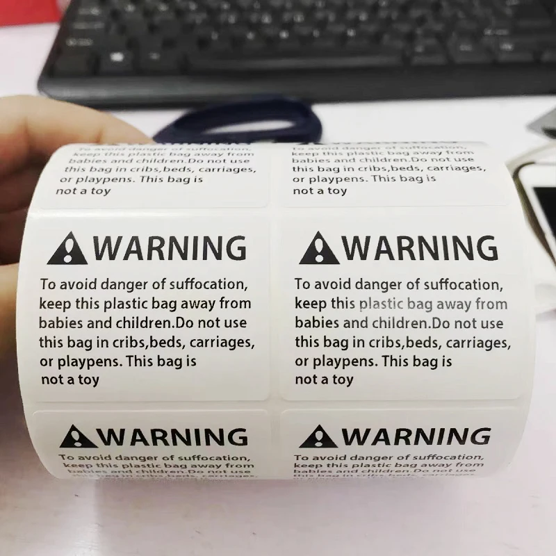 Choking Warning Stickers Toys Plastic Packaging Bag Warning Label 30x20mm 1 Roll 1000pcs