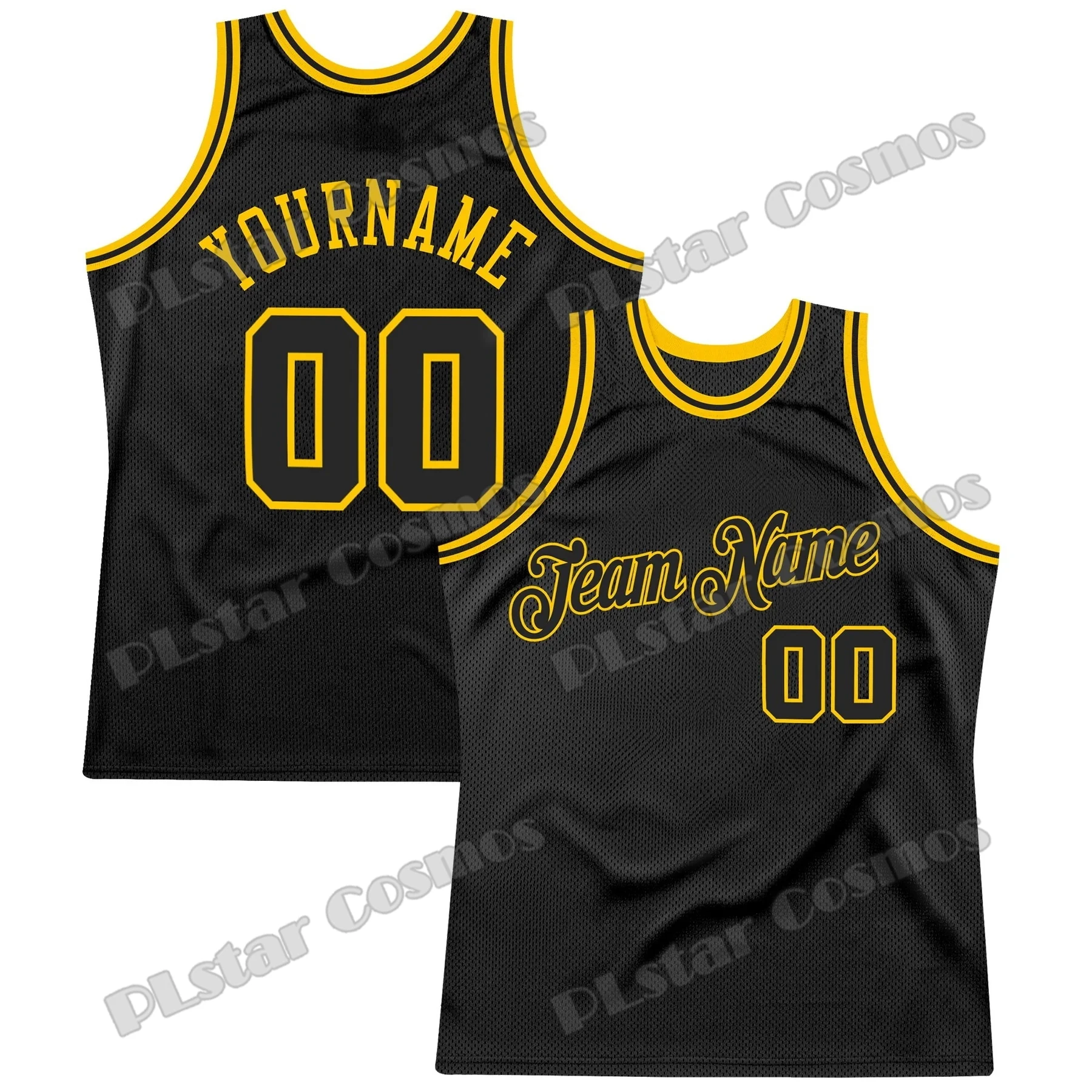 Custom Name & Number Black Black-Gold Throwback Basketball Jersey 3D Printed Men Youth Summer Sport Basketball Vest LBX04