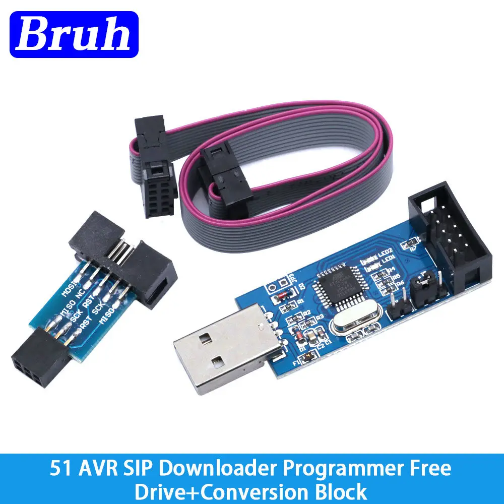 USBASP usbisp AVR programmer USB ATmega8 ATmega128 attiny/can/pwm ISP USB ASP DIY + 10PIN to 6pin adapter board supports win7 64