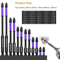 6/12 Pcs Magnetic Screwdriver Bits Non-slip Shockproof Phillips Impact Bits Hex Shank Alloy Steel Bits Suitable for Power Tools 6