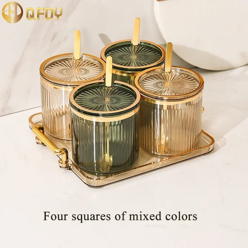 European light luxury Three frames/four frames Seasoning Jar With Spoon Household Kitchen Exquisite Seasoning Bottle Storage Jar