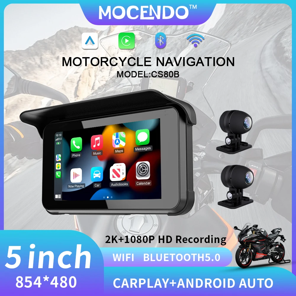 

Android Auto dual camera recorder Navigation Carplay Motorcycle GPS IP67 Waterproof For Moto Dashboard Display Screen CS80B