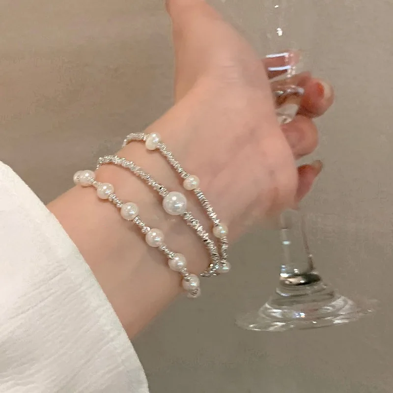 925 Silver Pearl Bracelet for Women Stacked Hand Fashion Exquisite Temperament Gentle Jewelry Gifts Accessories