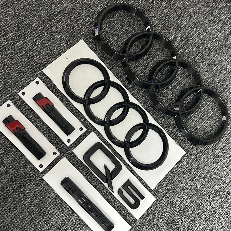 

AUDI 4Ring logo ABS Black Car Hood Front Grill Emblem Rear Trunk Badge Sticker 1P Q5 1P Quarrto 2P Sline For AUDI Q5 2014-2019