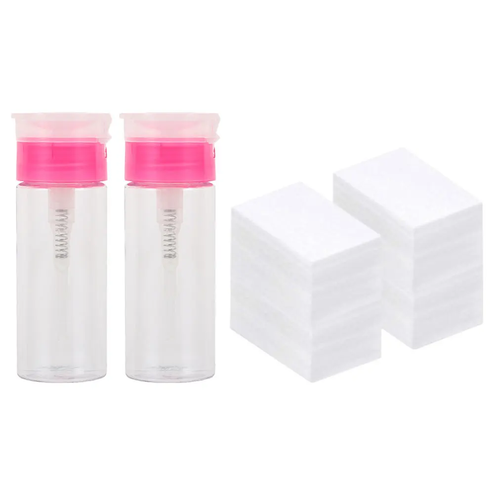 1Set Nail Polish Remover Set Wide Mouth Empty Bottles Press Pump Nail Polish Remover Pads Convenient Liquid Dispenser Portable