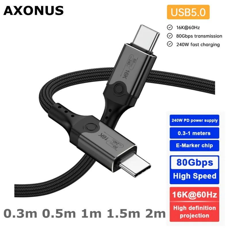 USB C Monitor Data Cable 16K@60Hz,Support 80Gbps Data Transfer,PD 240W Fast Charging Compatible with CarPlay,Steam Deck,Switch,