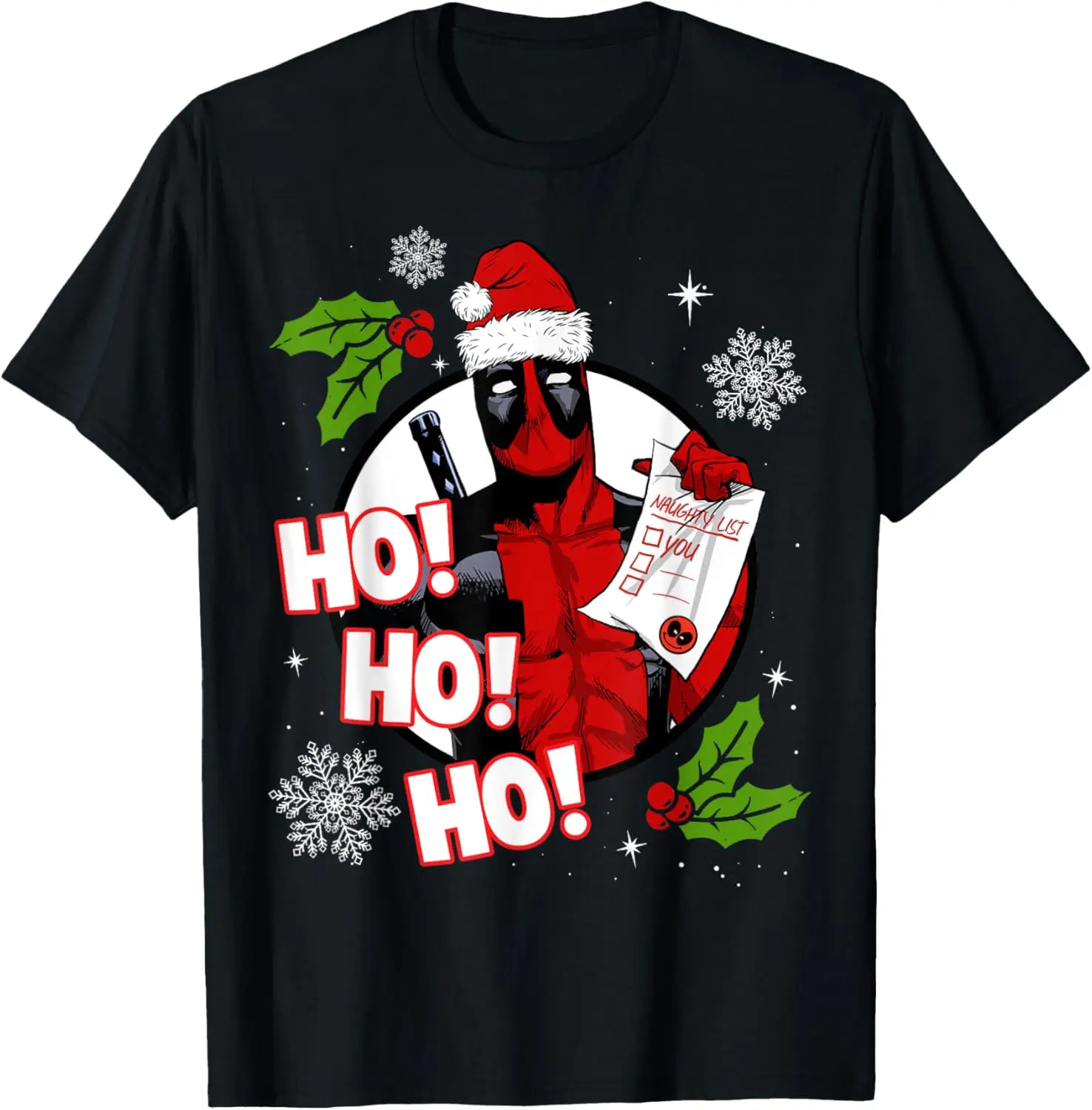 Marvel Deadpool Santa Naughty List Christmas Graphic T-Shirt