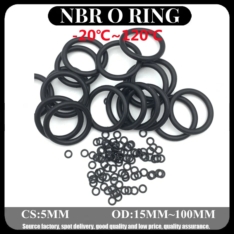 

20pcs NBR O Ring Gasket CS 5mm OD15mm ~ 100mm Car Faucet Nitrile Rubber Round O Type Corrosion Oil Resistant Black Seal Washer