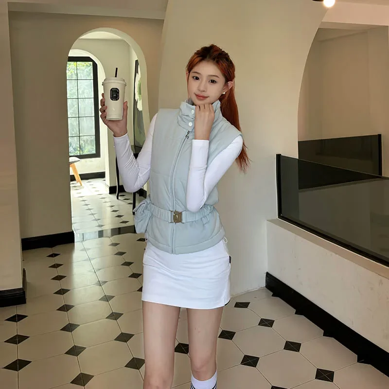 Blktee 2024 Golf zimowa damska kurtka bez rękawów wiatroszczelna ciepła kamizelka golfowa wąska talia kamizelka sportowa płaszcz zagęścić bawełniany top puchowy — zdjęcie 4