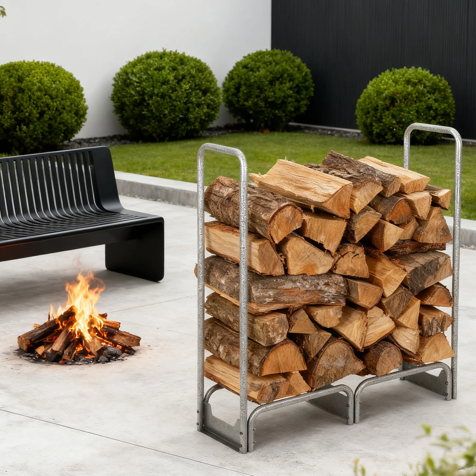 Heavy Duty Steel Firewood Rack with 600D Oxford Waterproof Cover Indoor/Outdoor Log Storage Holder for Fireplace Patio Fire Pit  4FT 48 x 14.2 x 48 inch