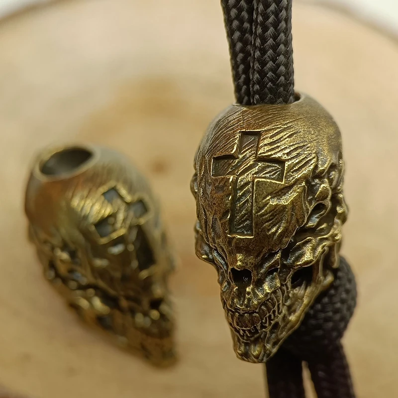 Cross Skull Head Brass Knife Beads EDC DIY Paracord Woven Bracelets Lanyard Pendants Accessories Outdoor Tool Hangings Trinkets