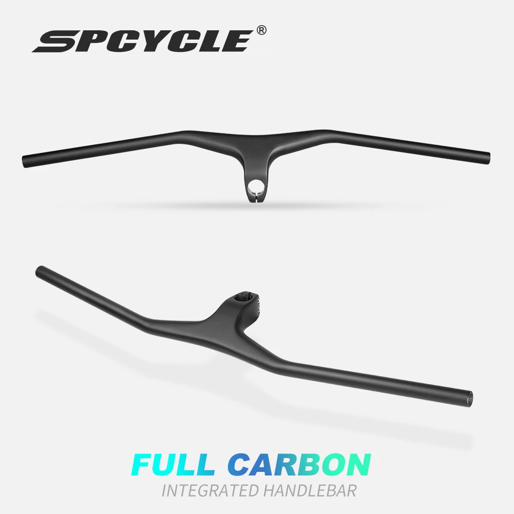 Spcycle T1000 Carbon Integrated MTB Handlebar 800mm -17 Degrees UD Matte Bicycle XC One Shaped Flat Bar Stem Bike