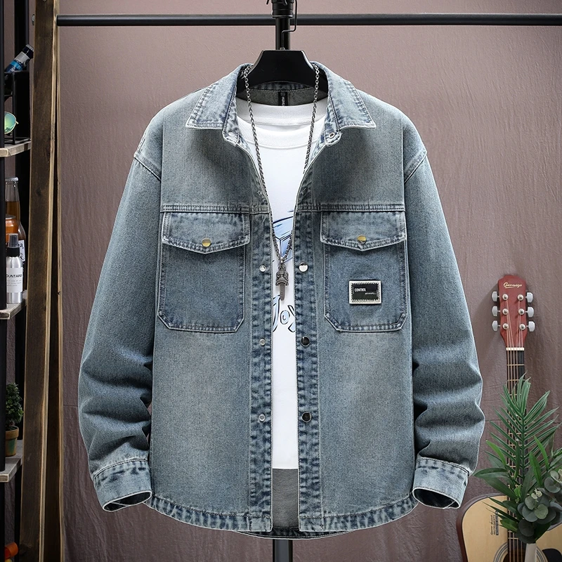 

Retro Workwear American Casual Loose Long Sve Denim irt Jaet for Men Spring Autumn Faionable Youth Breathable Cotton...