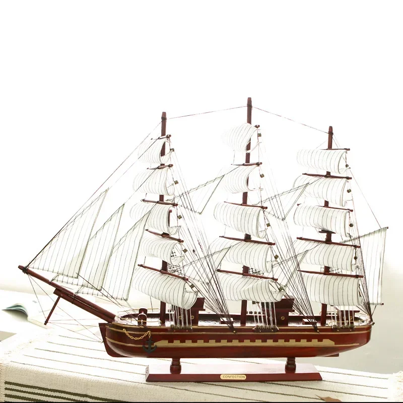 [Assembled] 80cm Large Sailboat Model Craft Toys Wooden Sailing Boat 3D Ship Mediterranean home decor New Hose Gift to friend