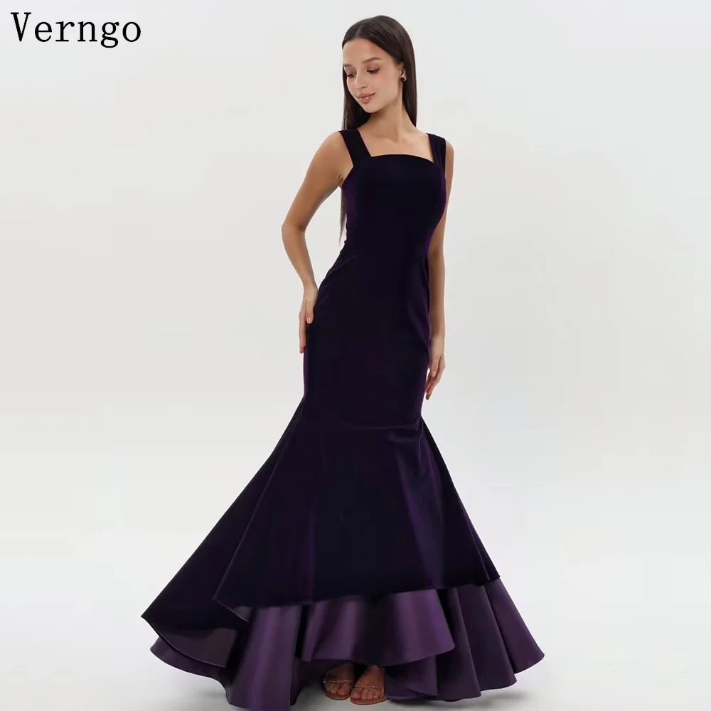 

Verngo Purple Velvet Evening Dress Spaghetti Straps Mermaid Formal Occasion Dress Elegant Arabia Prom Party Dresses Customized