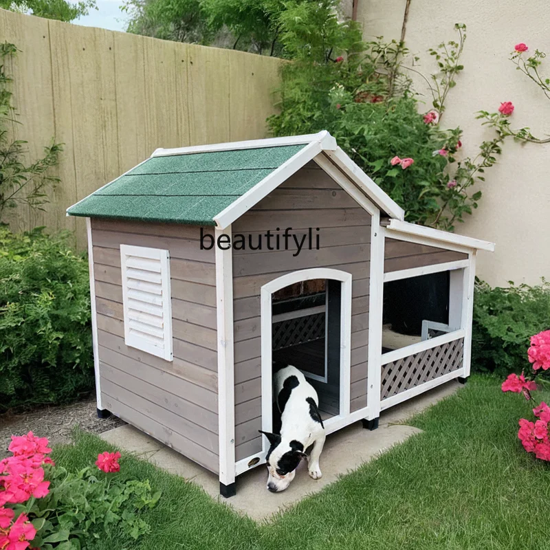 Outdoor Dog House Rainwater Proof Courtyard Dog Villa Medium  Dog Shed Wooden Outdoor