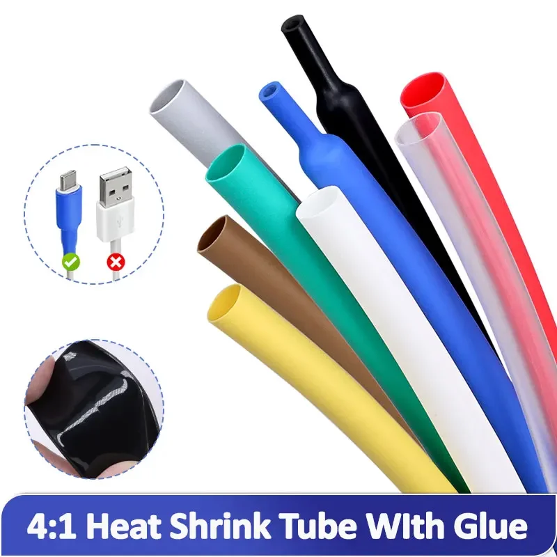 2/5m 4:1 With Glue Heat Shrink Tube 4mm-52mm Waterproof Dual Wall Adhesive Lined Polyolefin Cable Insulation Sleeve Wire Repair