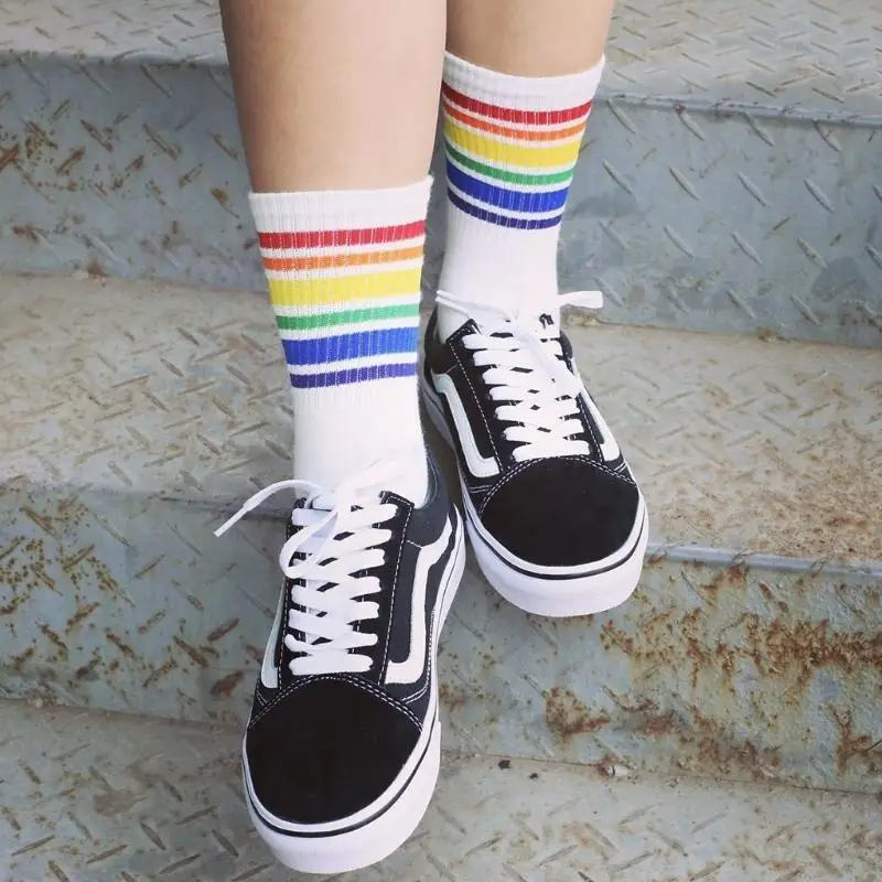 

E06f harajuku Rainbow полосатые чулки Cool Skateborad Long Носки носки голеностоп