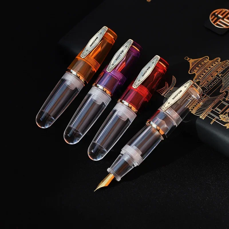 Majohn Q3 Mini Eyedropper Filling Fountain Pen EF/F Long Knife Hand Polished Nib Transparent Acrylic Large Capacity Pocket Pen