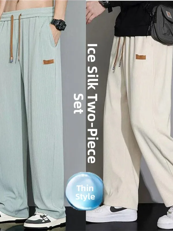

Ice Silk Casual Pants Men's Loose Straight Leg Thin Summer Quick Dry Cool Feeling Sports Brand Nine Points Men's Pants