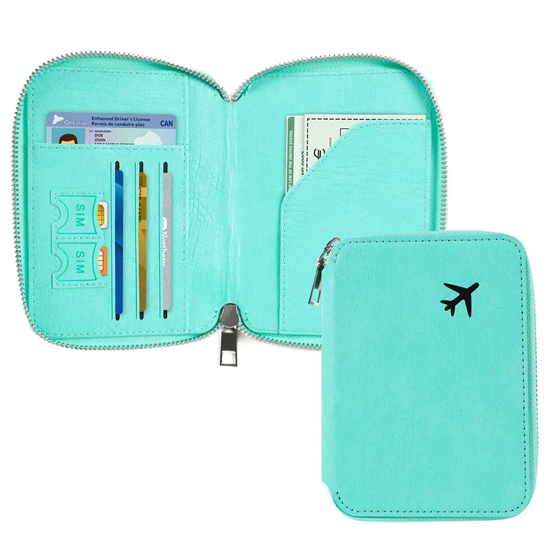 RFID Passport Bag Multifunctional Anti-Theft Brush Travel Documents  Pouch Leather Passport Wallet Zipper Passport Holder