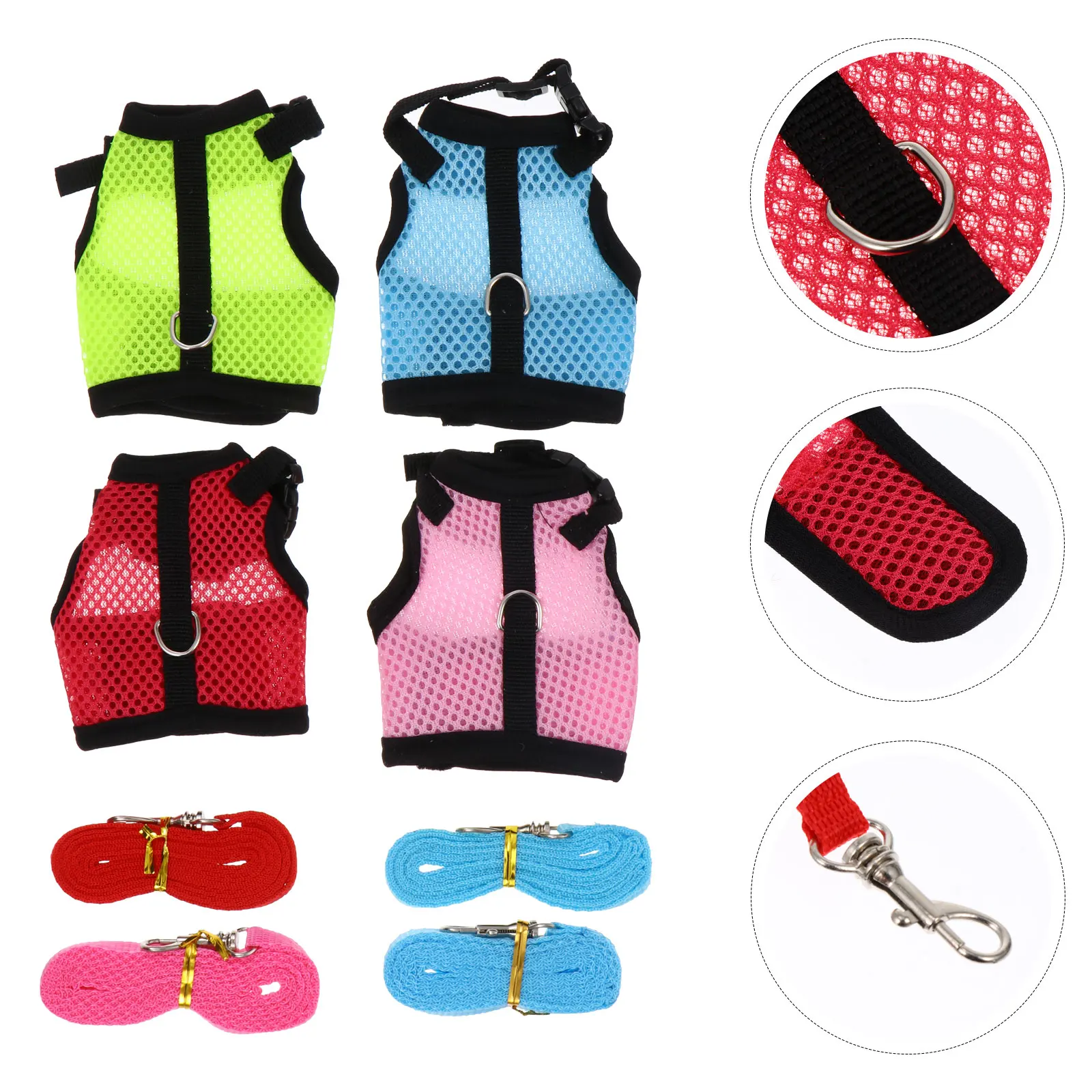 

4 Pcs Pet Leash Harness Lightweight Rabbit Apparel Bunny Net Vest Hamster Harness Small Clothes Outdoor Indoor Comfortable Cozy