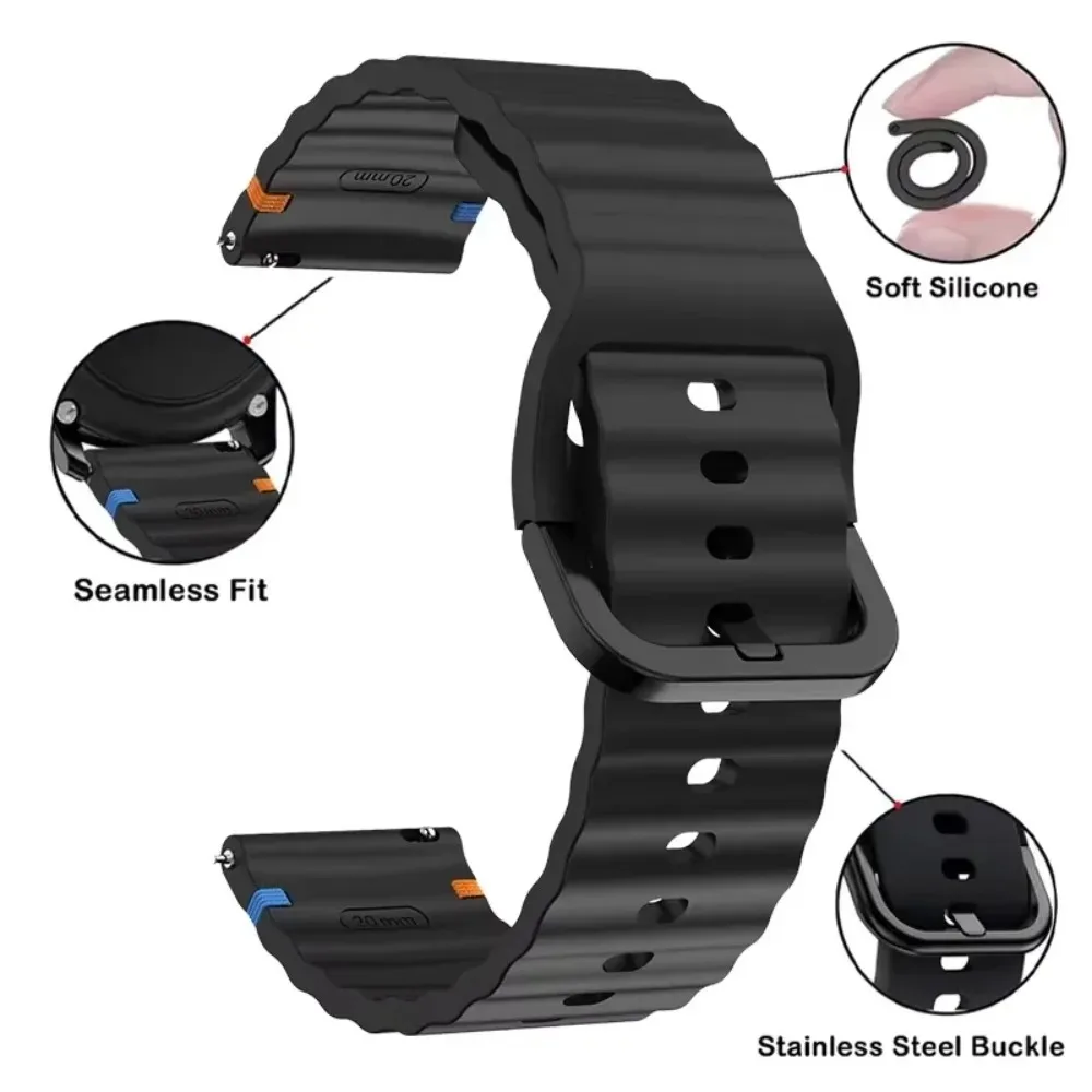 18/20/22mm Silicone Strap for Xiaomi Watch 5 S5-4-3-2 Breathable Band for OPPO Watch X3-S-X2-X Amazfit Active 3 2/Max Watchband