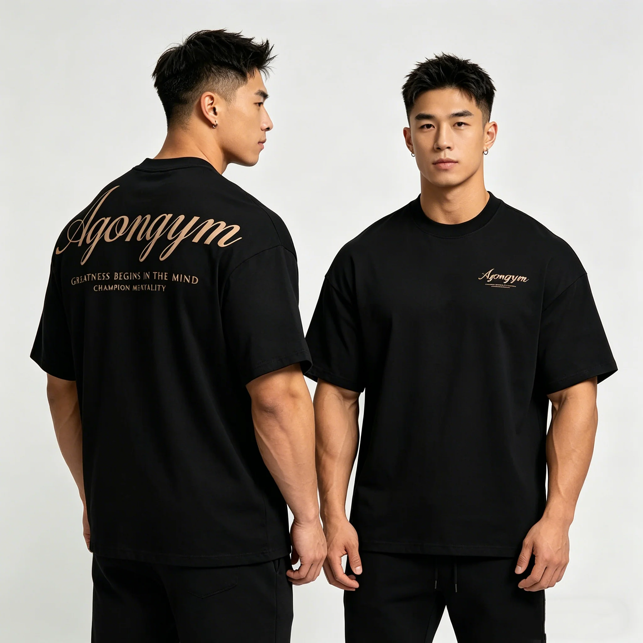 AGONGYM Übergroße, lockere Sommer-T-Shirts, kurzärmelige Sport-Shirts, Gym, Bodybuilding, Fitness, Herren-Workout, Freizeitkleidung
