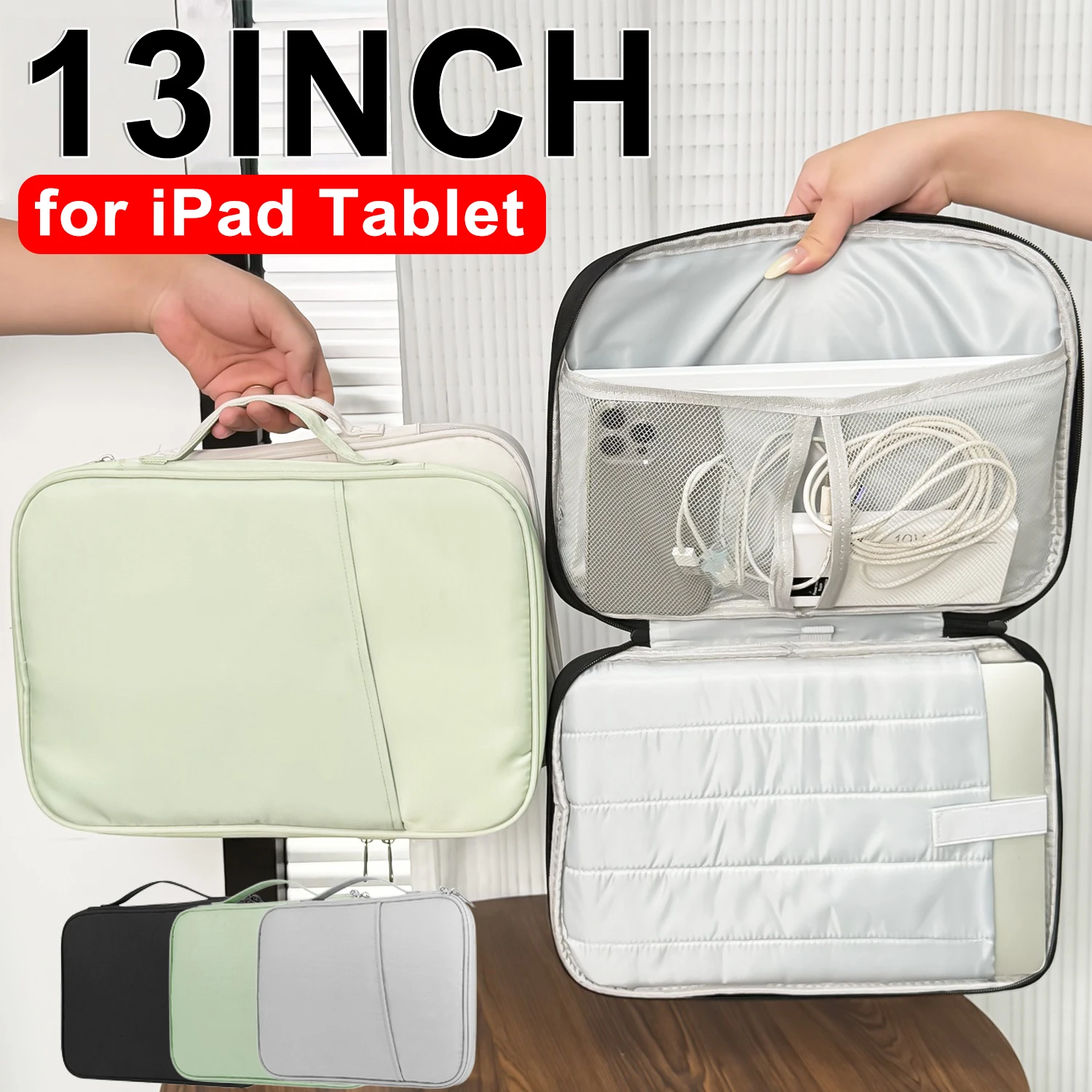 

13-дюймовый чехол для планшета большой емкости для iPad Pro Air, водонепроницаемый защитный чехол для переноски Galaxy Tab S10 S9