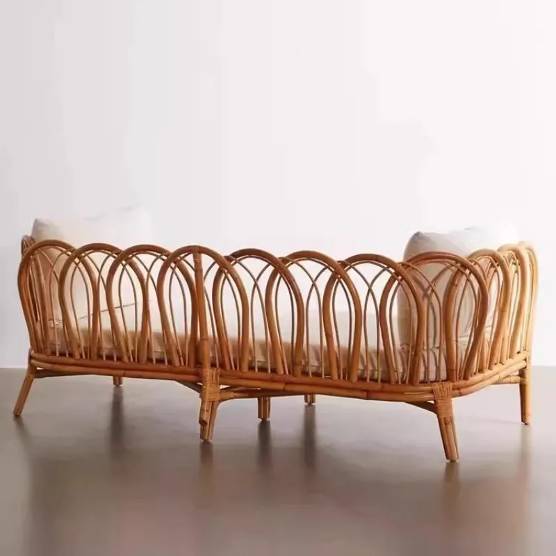 South East Asia true rattan three-person sofa wabi-sabi wind home small apartment simple handmade rattan sofa homestay