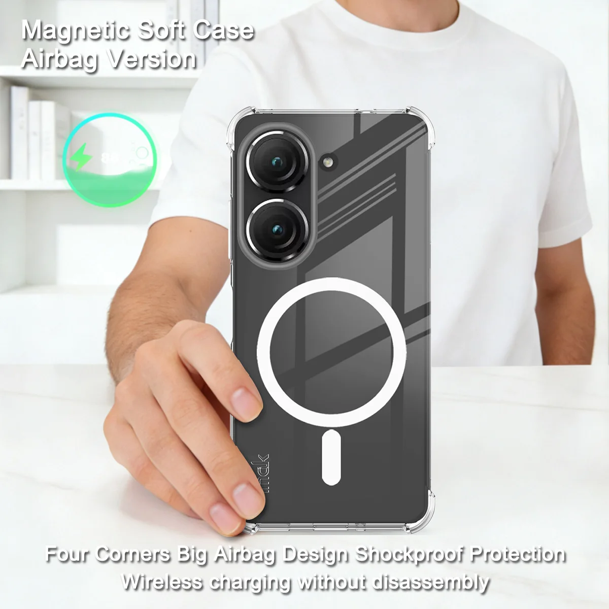 IMAK Odporne na wstrząsy magnetyczne etui do Asus Zenfone 9 10 5G Miękka osłona TPU z poduszką powietrzną — zdjęcie produktu 2