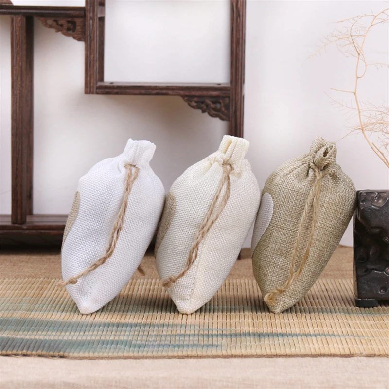 10Pcs/lot Heart Pattern Flax Jute Bags 8x10 10x14 13x18cm Birthday Christmas Party Wedding Burlap Linen Drawstring Gift Bag