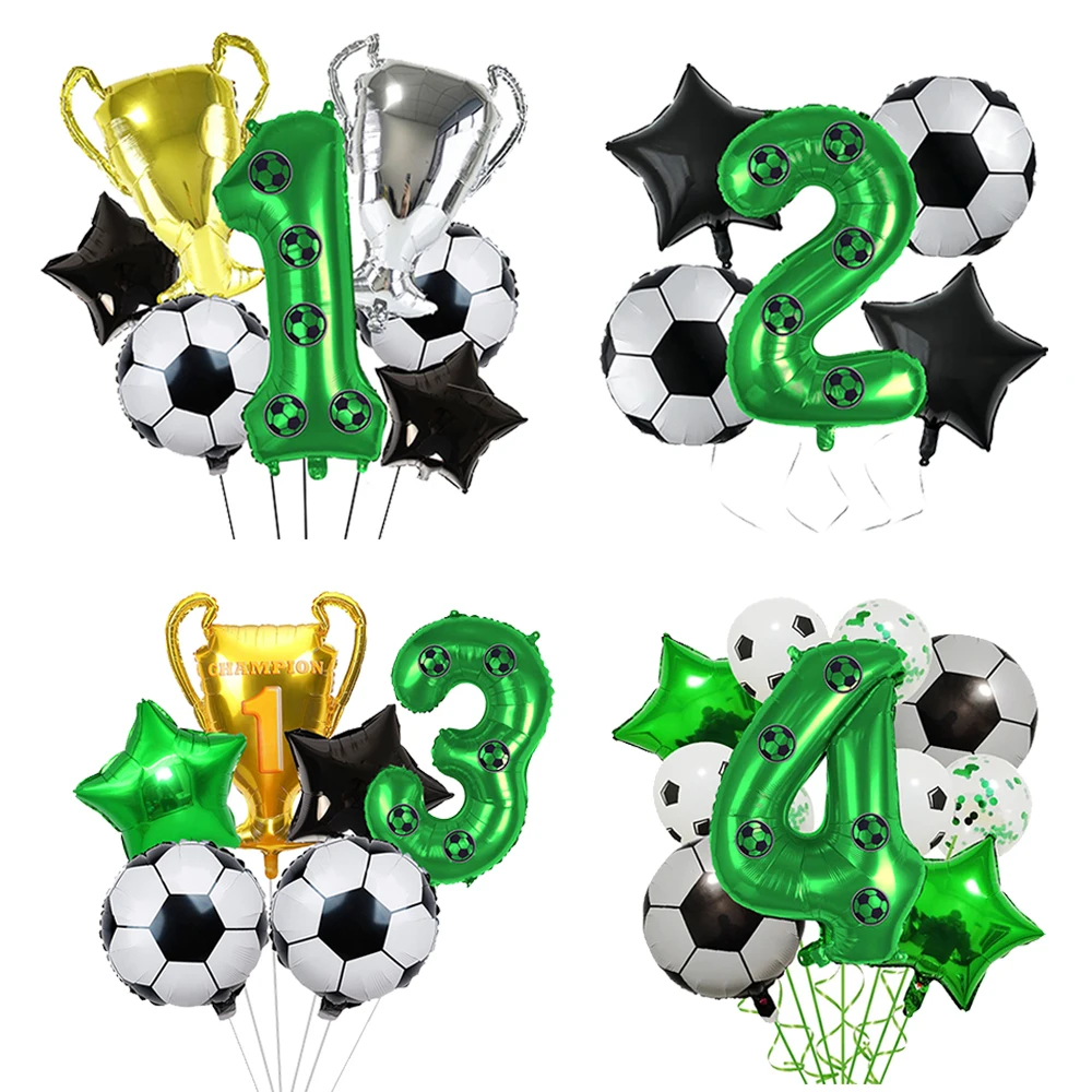 Soccer Theme Green 0-9 Number Balloon Football Trophy Balloon Set Boys Soccer Party Decoration Supplies Kids Favor Gifts