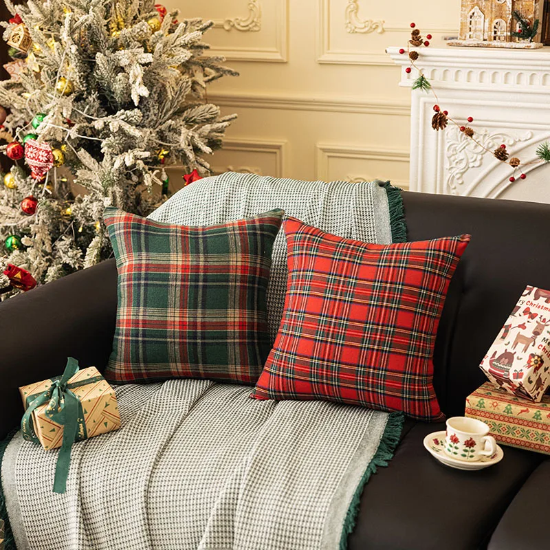 Weihnachten Plaid Dekor Dekokissenbezüge Schottischer Tartan Kissenbezug für Bauernhaus Zuhause Quadratischer Kissenbezug Kissenbezug – Detail 5