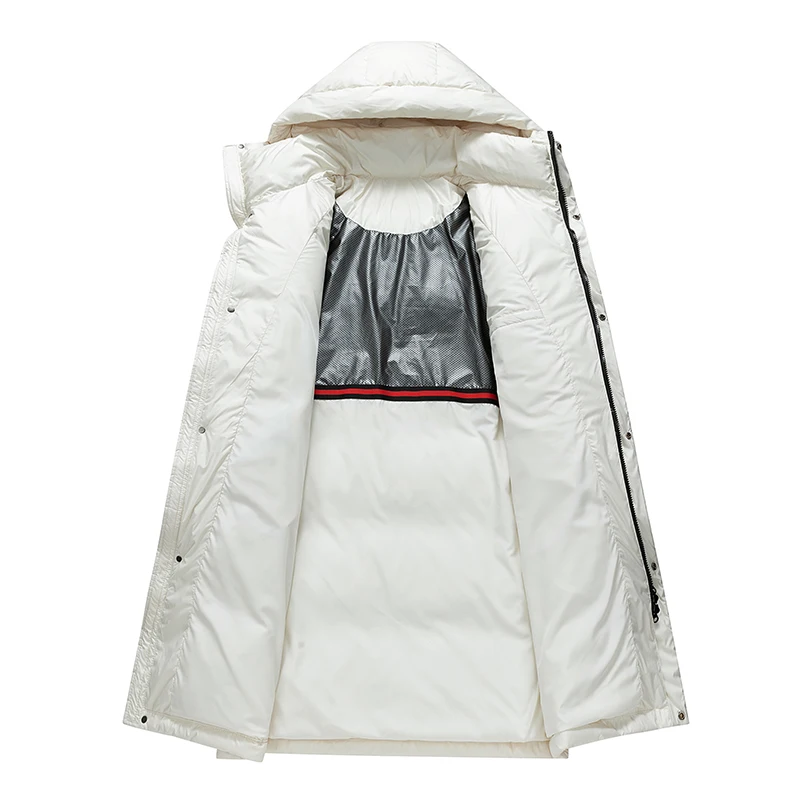 캐주얼 남성용 따뜻한 후드 90% 화이트 덕 다운 재킷 겨울 아우터 솔리드 두꺼운 롱 패딩 코트 루즈 방풍 파카 의류