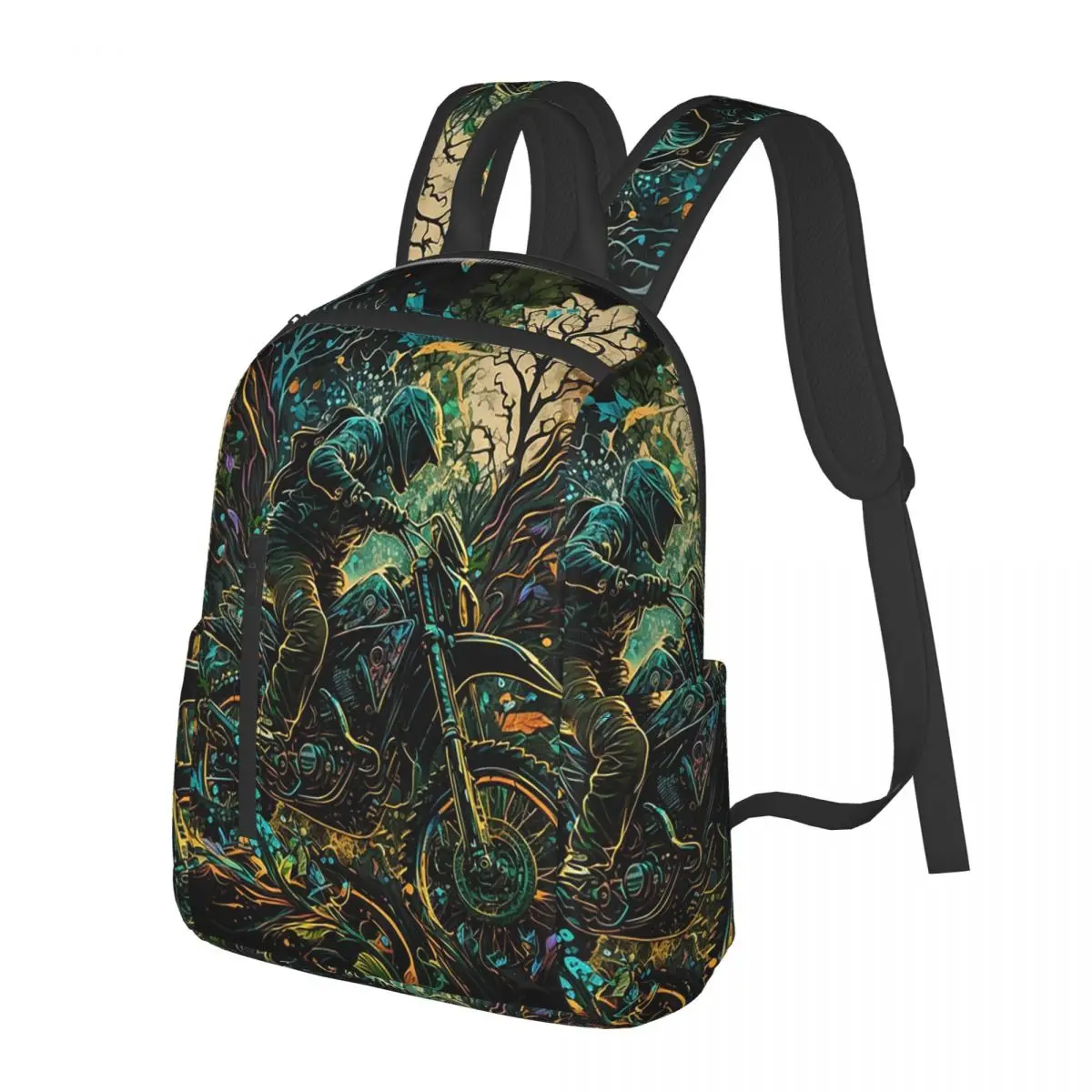 Motorcycle Rider In Mountain Graffiti Student Backpack School Bag Hiking Travel Daypack for Men Women Bookbag Shoulder Bags